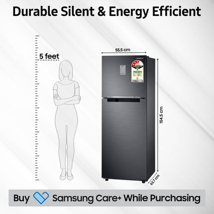 Samsung 236 L, 3 Star, Convertible, Digital Inverter with Display Frost Free Double Door Refrigerator (RT28C3733B1/HL, Black Matt) 