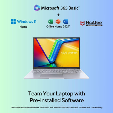 ASUS Vivobook 16, Intel Core i5-13420H Processor,(16GB RAM/512GB SSD/16 FHD+ (1920 x 1200)/Win 11/M365 Basic (1Year)*/Backlit Keyboard/Office Home 2024/Silver/1.88 kg),X1605VA-MB1627WS 