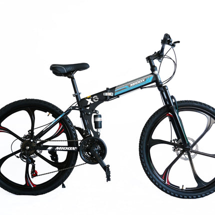 MIOOX MTB Foldable Alloy Wheel Black Mountain Bike with 26X4 Inch Tyres Folding Bike for Adults with 21 Gears (Frame - 26 Inch) (Blue) 