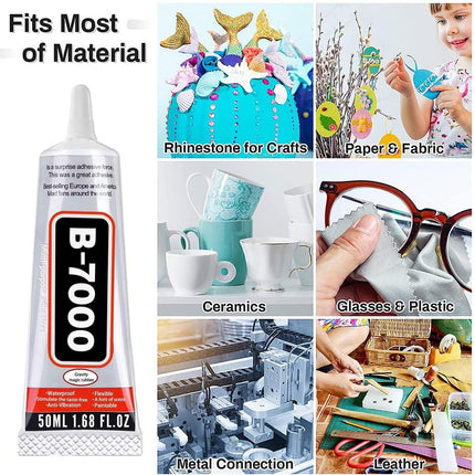 B7000 (50ML/1.68) fl.oz Mobile Phones,Artificial Crystal Crafts, Jewelry, Beads, Clothes, Shoes, Fabrics,Screen Repair, Metal, Stone, Glass | Cyanoacrylate 