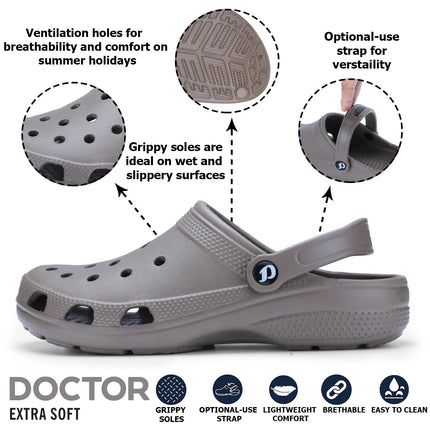 DOCTOR EXTRA SOFT Men's Classic Casual Clogs/Sandals with Adjustable Back Strap for Adult | Comfortable & Light Weight | Stylish & Anti-Skid | Waterproof & Daily Mules For Gents/Boys D-501-Coffee-5 UK 
