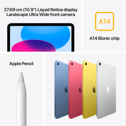 Apple iPad (10th Generation): with A14 Bionic chip, 27.69 cm (10.9″) Liquid Retina Display, 256GB, Wi-Fi 6, 12MP front/12MP Back Camera, Touch ID, All-Day Battery Life – Blue 