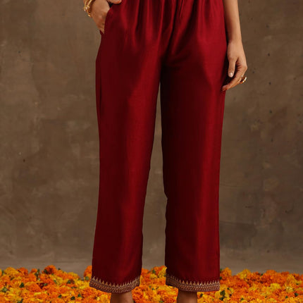Libas Women's Silk Blend Kurta Sets (38088O_Maroon 