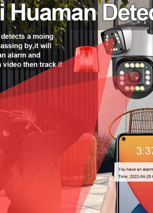 TP Plus 6MP WiFi Dual Lens Outdoor PTZ CCTV Camera 360 Degree View Night Vision