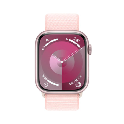 Apple Watch Series 9 [GPS + Cellular 45mm] Smartwatch with Pink Aluminum Case with Light Pink Sport Loop One Size. Fitness Tracker, Blood Oxygen & ECG Apps, Always-On Retina Display, Water Resistant 