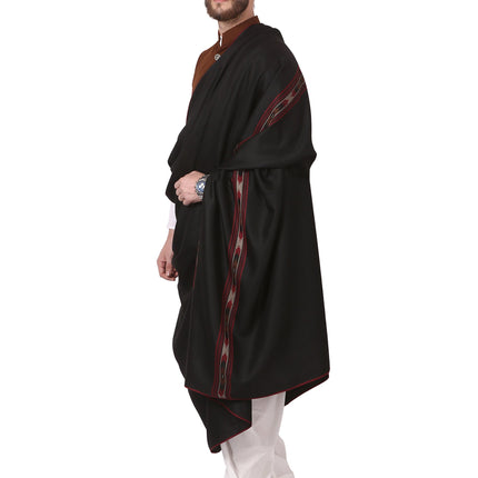 Pashtush Men's Fine Wool Kullu Lohi, Woven Shawls, Inspired by Himachal Handicrafts (Large, Black)