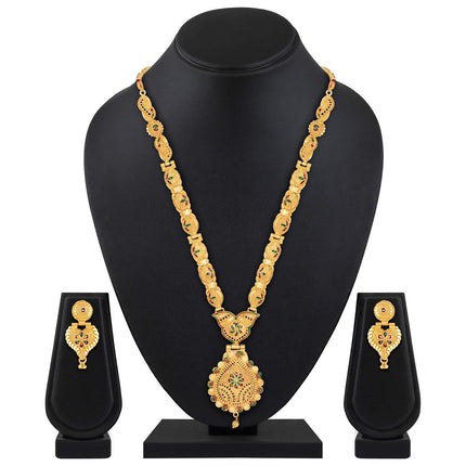 Shining Diva Fashion Latest Long Design Necklace Set For Women Traditional One Gram Gold Plated Jewellery Set for Women (Golden) (11503s) 