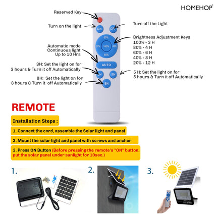 Homehop Solar Light Outdoor Garden 40 Watt Waterproof 108 LED Focus Flood Lamp for Home, Wall, Balcony, and Patio Automatic with Remote.(ABS Warm Light) 