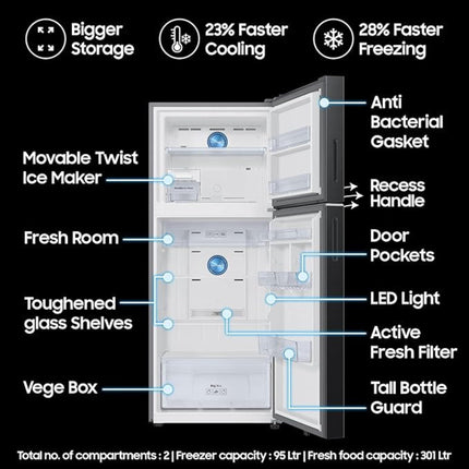 Samsung 396 L, 2 Star, Convertible 5-in-1, Digital Inverter, Frost Free Double Door, Bespoke AI WiFi Enabled Refrigerator (RT41DG6A2BB1, Black Matte, 2025 Model) 
