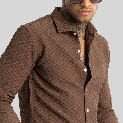 SNITCH Ludvig Light Brown Textured Shirts 