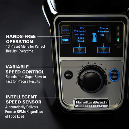 Hamilton Beach Professional Juicer Mixer Grinder 58770-IN, 1400 Watt Rated Motor, Triple Overload Protection, 3 Stainless Steel Leakproof Jars, Triple Safety Protection, Intelligent Controls, Black 