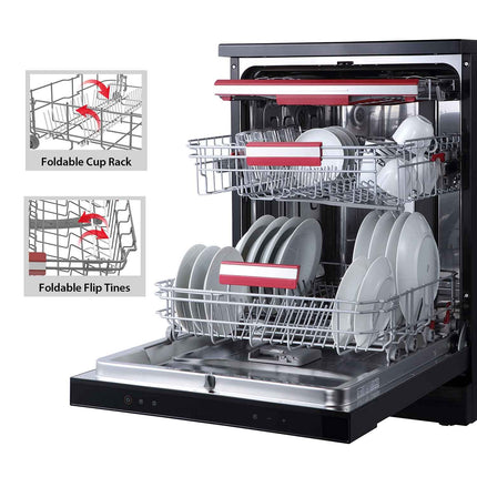 TOSHIBA 15 Place Settings (DW-15F2(BS)-IN, Black Stainless Steel, UV-LED For Better Hygiene), Large 