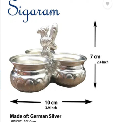 Sigaram German Silver 4x3 Inch Peacock Handle Peacock Handle Panchwala Kum Kum Bharani for Home Pooja Decor K2569 