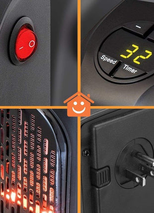 Small Electric Handy Room Heater Compact Plug-in||The Wall Outlet Space Heater 400Watts Garage Bathroom Home||Handy Air Warmer Blower Adjustable Timer Digital Display for Office/Camper