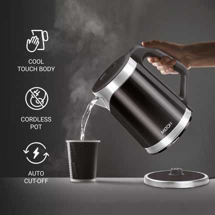 Milton Euroline Vienna Electric 1.8 Stainless Steel Electric Kettle, 1 Piece, 1.8 Litre, Black, Power Indicator, 1500 Watts, Double Walled, Auto Cut-off 