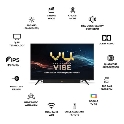 Vu 108cm (43 inches) Vibe Series QLED 4K Google TV 43VIBE24 (Black) 