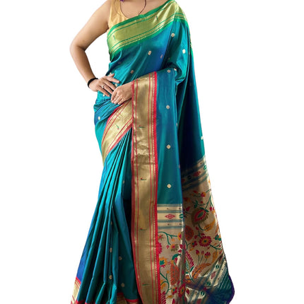 SGF11 Women's Paithani Soft Silk Kanjivaram Sarees With Blouse Piece (Rama Green) 