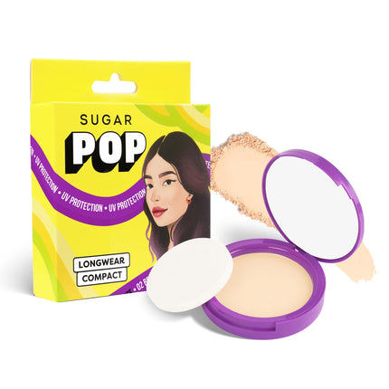 SUGAR POP Longwear Matte Compact | For Fair To Medium Skin Tone | Packed with Castor Oil & Vitamin E | UV Protection, Pore Minimizing | Medium Coverage | 9gm - 02 Beige 