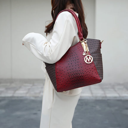 MKF Collection Crossbody Tote Bag for Women - PU Leather Top-Handle Satchel Shoulder Handbag, Kristal Brown 