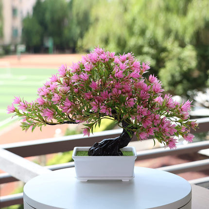 SHOI LITTLE Artificial Bonsai Tree Fake Plants for Home Office Room Wall Book Shelf Decor, Size Tall 8.5"(Pink) 