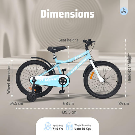 R for Rabbit Vroom Bicycle for Kids Cycle 20T Inches for 7 to 10 Years Boys & Girls with Training Wheels | 90% Installed | Upto 50 Kgs Weight Capacity (Lake Blue) 