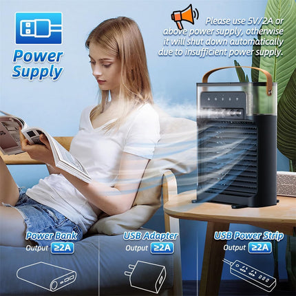Portable-Air-Conditioner-Small-Ac-Quaite-Personal-Air-cooler-Usb-Power-Mini-Desktop-Cooling-Misting-fan-1/2/3-Timer-With-speed-360-Adjustable-Tap-For-Office-Room-Desk-Water-Tank-Home-Kitchen 