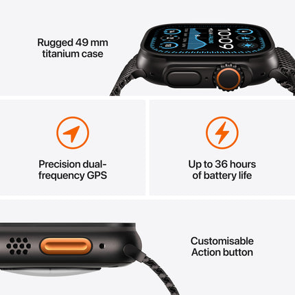 Apple Watch Ultra 2 [GPS + Cellular 49 mm] Smartwatch, Sports Watch with Black Titanium Case with Black Ocean Band. Fitness Tracker, Precision GPS, Action Button, Bright Retina Display 