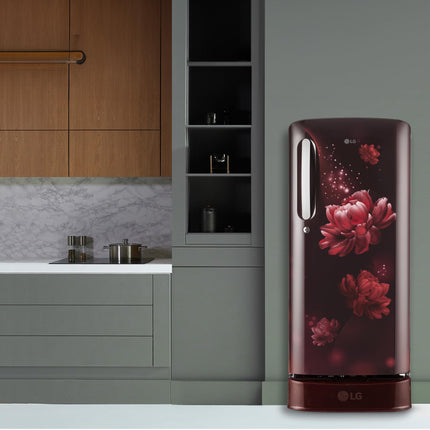 LG 185 L, 5 Star, Smart Inverter, Direct-Cool Single Door Refrigerator (GL-D201ASCU.BSCZEBN, Scarlet Charm, Base stand with drawer & Fast Ice Making) 