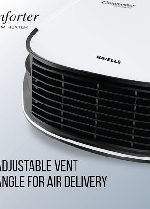 Havells Comforter 2000 Watt Room Heater with Overheat Protection| Easy to Carry for Bedroom and Office| Adjustable Thermostat Control Knob & Adjustable Vent for Air Delivery (White and Black)