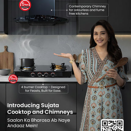 Sujata Standard Auto Ignition Gas Stove 4 Burners | 9 Years Warranty | 4 Burner Gas Stove Glass Top, Stove 4 Burner, ISI Certified, SABAF Valve, LPG & PNG Compatible, 360° Rotating Nozzle (Black) 