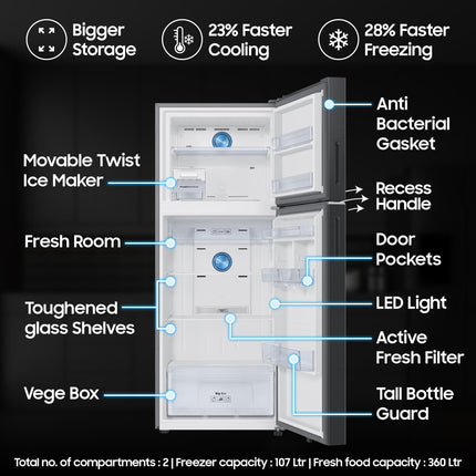 Samsung Smart Choice 467 L, 3 Star, Convertible 5-in-1, Digital Inverter, Frost Free Double Door, Bespoke AI WiFi Enabled Refrigerator (RT80F51C3KHL, Luxe Black) 