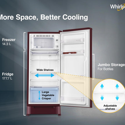 Whirlpool 192 L 4 Star Direct-Cool Single Door Refrigerator with Base Drawer (215 IMPC ROY 4S Wine Mulia-Z) 