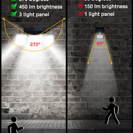 Ohotter Aluminium Outdoor Solar Light, Solar Light With Motion Sensor Ip65 Waterproof 138 Led Outdoor Solar Floodlight 3 Heads For Garden [Energy Class A+++] (1 Pack) 