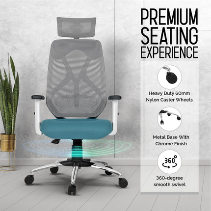 Da URBAN® Merlion Office Chair,High Back Mesh Ergonomic Home Office Desk Chair with 3 Years Warranty, Adjustable Armrests,Adjustable Lumbar Support,Tilt Lock Mechanism (Grey) 