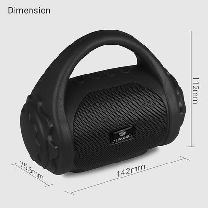Zebronics ZEB-COUNTY 3W Wireless Bluetooth Portable Speaker With Supporting Carry Handle, USB, SD Card, AUX, FM & Call Function. (Black) 