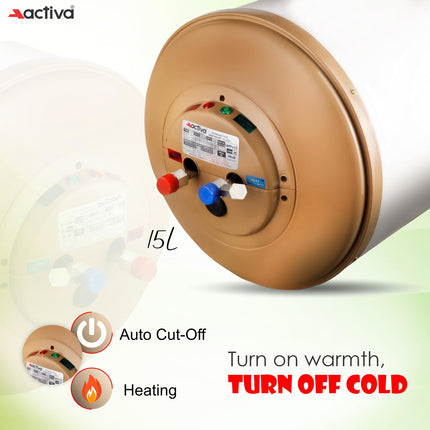 Activa 15L Water Heater Geyser with Temperature Meter, 2 KVA ISI Cooper Element, 0.75mm Anti Rust Coated Tank, ABS Body, BEE 5 Start Rated, Adjustable Thermostat, Free Instalation Kit, 5 Year Warranty 