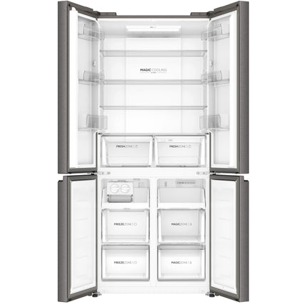 Haier 520L 3 Star Lumiere French Door 4-Door Side by Side Frost Free Refrigerator | Convertible Magic Zone | Inverter | Digital Display Panel | Deo Fresh Technology (HRB-600IS, Inox Steel) 