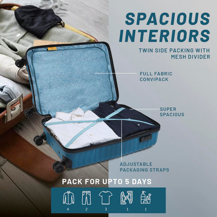 Aristocrat Airpro Cabin 55 Cm(Small) Polypropylene 360 Degree 8 Wheels Trolley Bag for Travel Hard Case Luggage, Lightweight with Combination Lock & Robust Trolley with 7 Yrs Warranty (Teal Blue) 