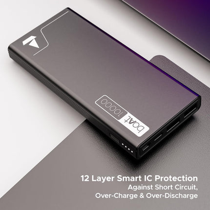 boAt Energyshroom PB300 Powerbank with 10000mAh Battery, 22.5w Fast Charging, 12-Layer Smart IC Protection, LED Indicators and Aluminum Alloy Casing(Carbon Black) 