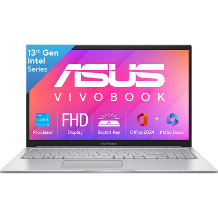 ASUS Vivobook 15, Intel Core i3 13th Gen 1315U, 12GB RAM, 512GB SSD, FHD 15.6", Windows 11, Office Home 2024, Cool Silver, 1.7Kg, X1504VA-BQ331WS, Intel UHD iGPU, Thin & Light, 42Whrs Laptop 