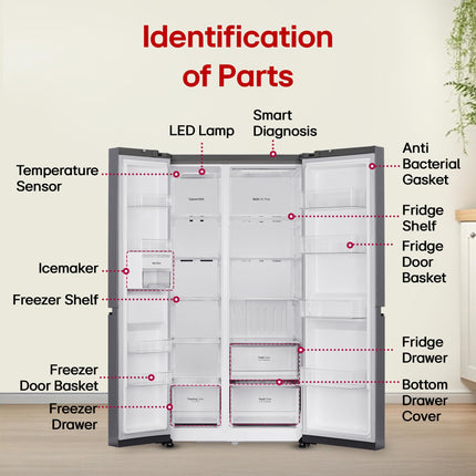 LG 650 L, 3 Star, Smart Inverter Compressor, Convertible, Door Cooling+, Frost Free Double Door Side by Side Refrigerator (GL-B257HDS3, Dazzle Steel, Express Freeze) 