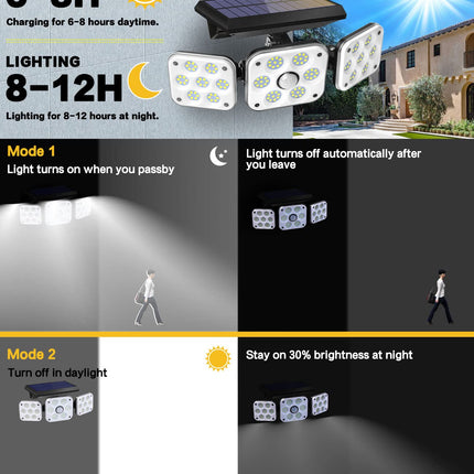Ohotter Aluminium Outdoor Solar Light, Solar Light With Motion Sensor Ip65 Waterproof 138 Led Outdoor Solar Floodlight 3 Heads For Garden [Energy Class A+++] (1 Pack) 