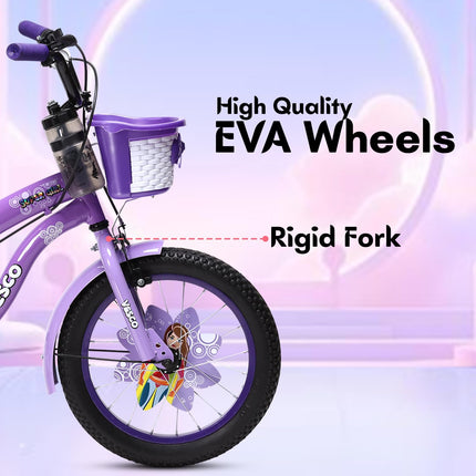 VESCO Super Girl 16T Cycle for Kids Girls with Balance Wheel & Back Carrier | Rigid Fork | Frame 11 Inch | Ideal for 4 to 6 Years Girls Kids Bike (Purple) 