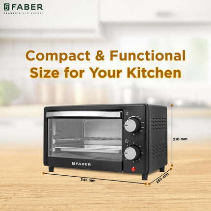 Faber 9L OTG | FOTG 9.0L Neo BK | Bake Tray, Crumb Tray, SS Wire Tray | Timer | Knob Control | Grill, Bake, Toast, Roast | 700W | Operation Indicator | 2 Year Warranty by Faber| Black 