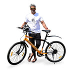Lifelong 26T Cycle for Men & Women – Mountain Bicycle with Wide MTB Tyres – Premium Single Speed Rigid Fork Gear Cycle – Bike with Padded Saddle, High Handlebar & Soft Rubber Grips (Black & Orange) 