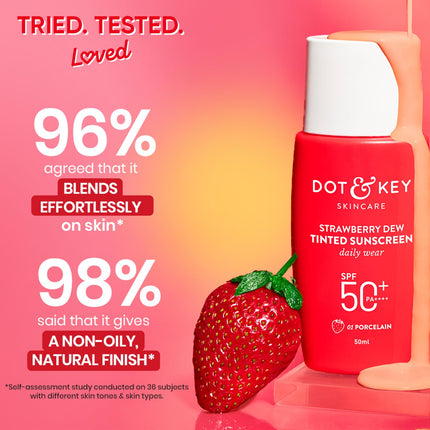 Dot & Key Strawberry Dew Tinted Sunscreen SPF 50+ Pa++++ - 01 Porcelain | Protection Against UA/UB | Broad Spectrum, Water & Sweat resistant | For All Skin Types | 50ml 