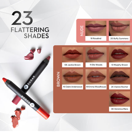 SUGAR Cosmetics Matte as Hell Crayon Lipsticks for Women | Lasts Up To 8+ Hours | Lip Crayon with Sharpener | 2.8gm - 16 Claire Underwood 