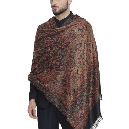 Pashtush Mens Jamawar Shawl, Faux Pashmina, Black