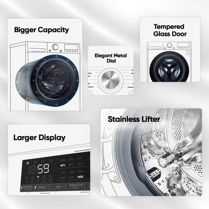LG 9 Kg (Wash) / 5 Kg (Dry), Ai Direct Drive Technology, Steam, TurboWash & Wi-Fi Fully Automatic Front Load Washer Dryer (FHD0905SWM, Intelligent & Convenient Fabric Care, Allergy Care, Middle Black) 