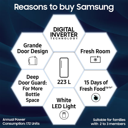 Samsung 223 L, 3 Star Inverter Direct-Cool Single Door Refrigerator (RR24C2723S8/NL, Silver, Elegant Inox) 